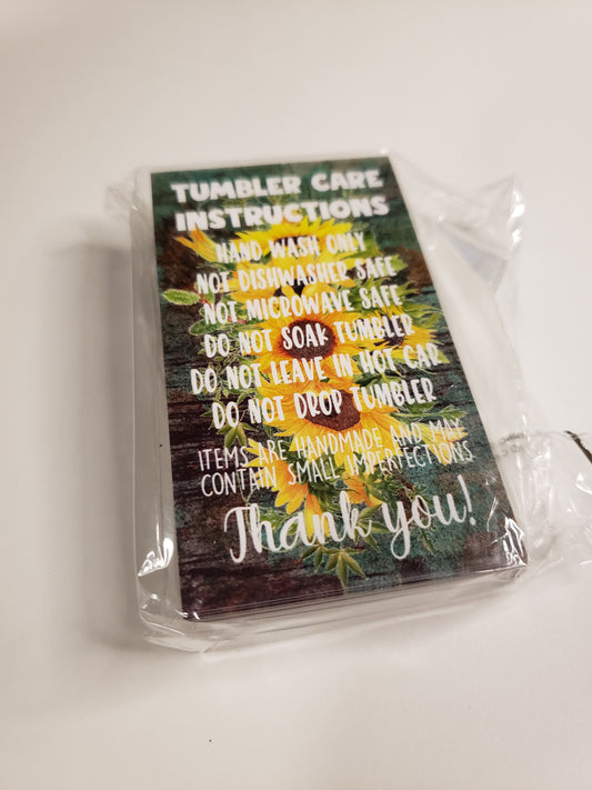 Sunflower Tumbler Care Cards